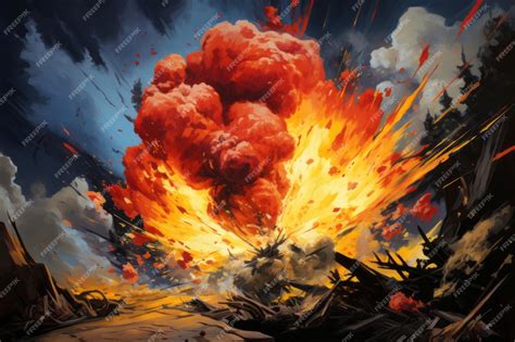 Premium Vector A Painting Of An Explosion In The Sky