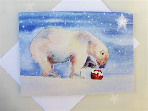 Polar Bear Christmas Card From An Original Watercolour Etsy