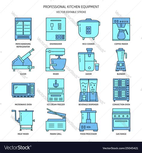 Restaurant Kitchen Equipment Icon Set In Colored Vector Image