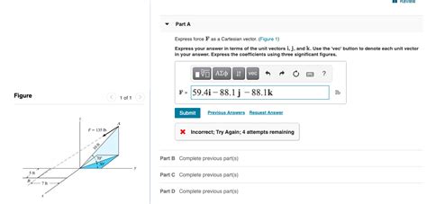 Solved Review Part A Express Force F As A Cartesian Vector Chegg