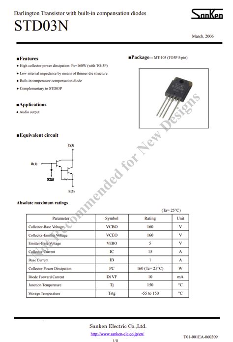 STD03N TO 3P 160V 15A 160W BJT NPN POWER DARLINGTON TRANSISTOR Fiyatı