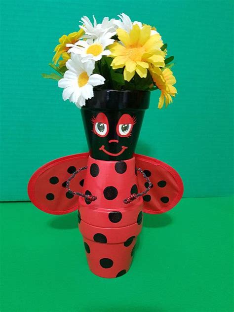 Ladybug Clay Pot People Garden Decoration Ladybug Garden Flower Pot