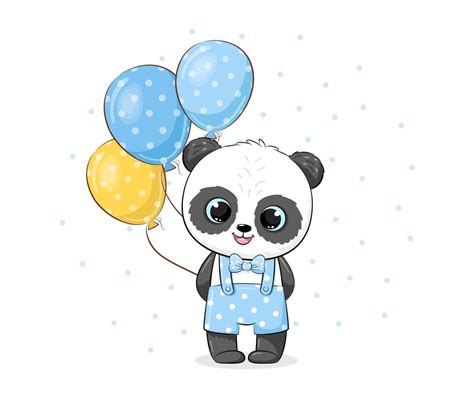 Cute Panda With Balloons Cartoon Vector Illustration 22508007 Vector