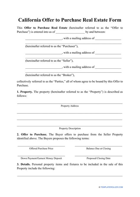 California Offer To Purchase Real Estate Form Fill Out Sign Online