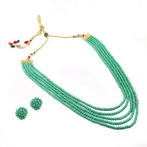 Manbhar Gems Crystal Gemstone Beads Necklace Set For Girl And Women Rama Green Fashion Jewellery