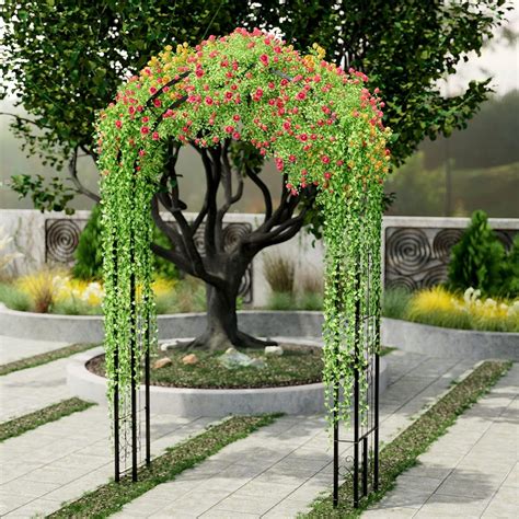 Aboxoo 102in Steel Garden Arch Arbor Patio Rose Trellis For Outdoor Yard Climbing Plants