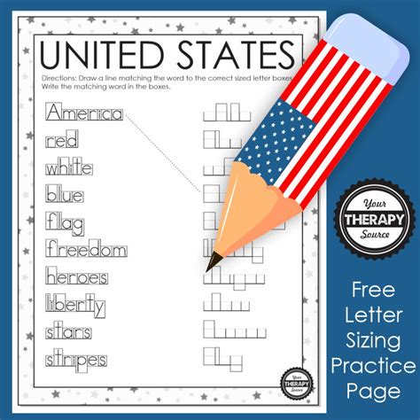 Usa Worksheet Letter Sizing Freebie Your Therapy Source