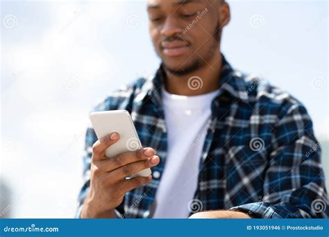 Portrait Of Afro Person Scrolling Social Media Stock Photo Image Of