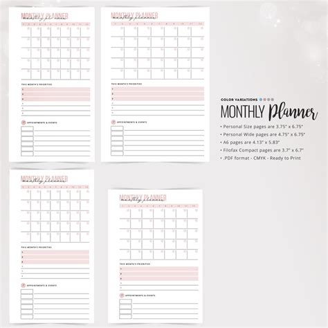 Personal Size Monthly Planner A Monthly Planner Personal Etsy