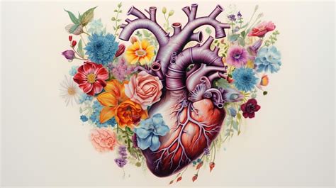 Premium Ai Image Colorful Flower Heart Anatomical Heart With Flowers