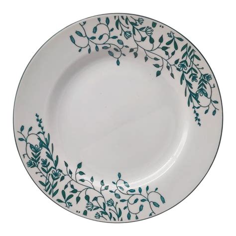 Prato Colorex Antigo - Prato Sobremesa Porcelana Aurora 20Cm Havan Casa - Branco E Verde