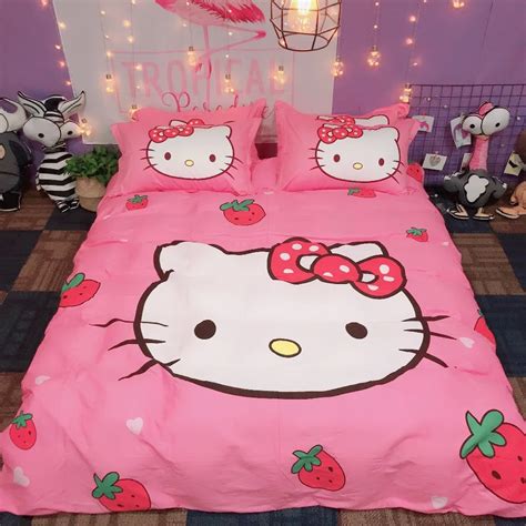 100 Cotton Bedding Sets Cartoon Hello Kitty Duvet Cover Bed Sheet