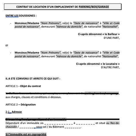 Modèle de contrat de location garage Mon avocat en ligne