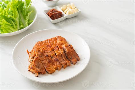 Grilled Pork Marinated Kochujang Sauce In Korean Style With Vegetable