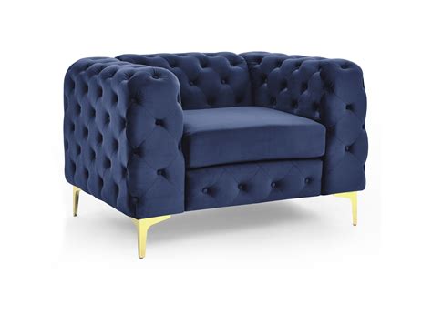 Fauteuil Capitonn Chesterfield Velours Bleu Fonc Et Pieds En M Tal