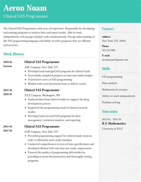 Clinical Sas Programmer Resume Examples