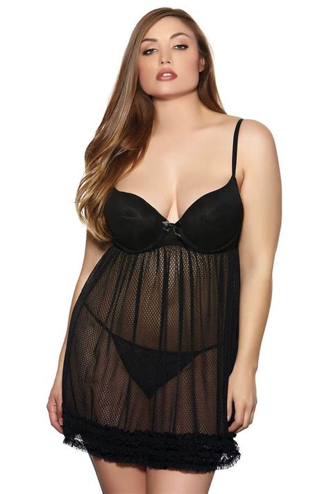 Lovely Ruffles Sheer Mesh Plus Size Babydoll Foxy Lingerie