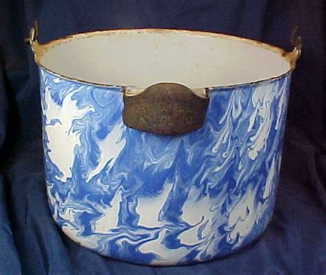 Antique Blue Graniteware Bucket Wrought Iron Range Co Walnut Manor