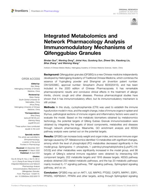 PDF Integrated Metabolomics And Network Pharmacology Analysis