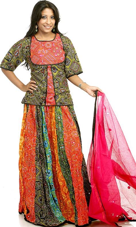 Multi Color Gypsy Ghagra Choli From Rajasthan With Mirrors And Chunri