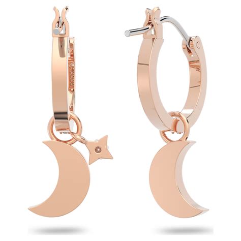 Orecchini Pendenti Swarovski Symbolic Luna E Stella Neri Placcato Color Oro Rosa