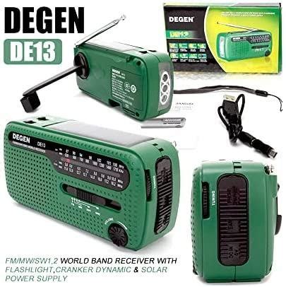 Degen De Fm Am Sw Crank Dynamo Solar Power Bank Emergency Radio With