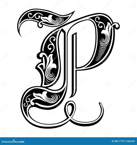 Garnished Gothic Style Font Letter P Stock Vector Illustration Of