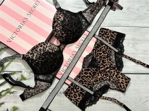 Victoria S Secret Very Sexy Push Up Shine Strap Bra Set 3 Piece Set Leopard Ebay