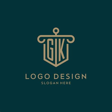 Gk Monogram Initial Logo Design With Shield And Pillar Shape Style