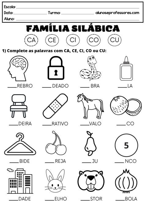 Atividades a Família Silábica do C para imprimir Alunos e Professores