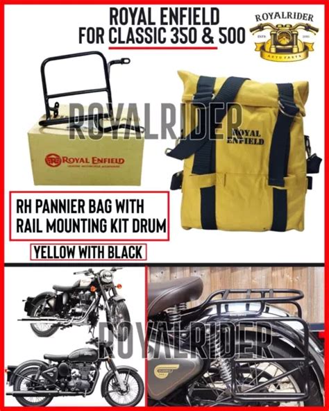 Royal Enfield Rh Pannier Jaune Et Kit De Montage Tambour Pour Classic