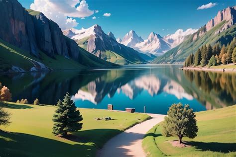 Premium AI Image | A lake in the mountains wallpaper mural