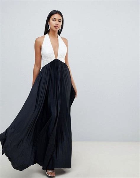 Asos Design Asos Design Color Block Pleated Halter Maxi Dress Maxi