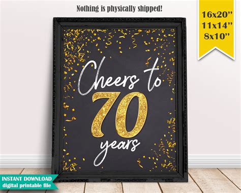 Cheers To 70 Years 70th Birthday Chalkboard Poster Sign Gold Etsy