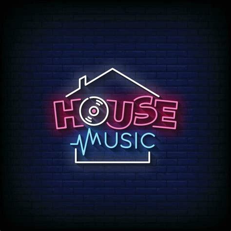 Neon Sign house music with brick wall background vector 26309158 Vector ...