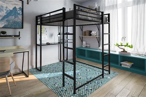 Abode Full Metal Loft Bed Over Workstation Desk Multiple Colors Black