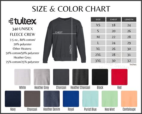 Tultex Color Chart Tultex Sweatshirt Every Color And Etsy