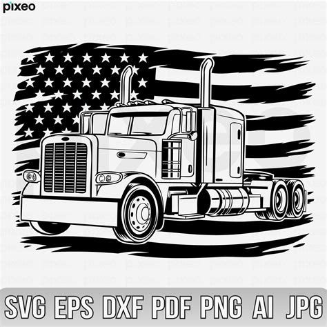 Semi Truck With Flag Svg Semi Truck Svg Truck Svg Big Truck Etsy