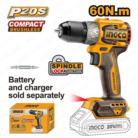 Ingco By Winland Lithium Ion Compact Brushless Cordless Drill 20V W