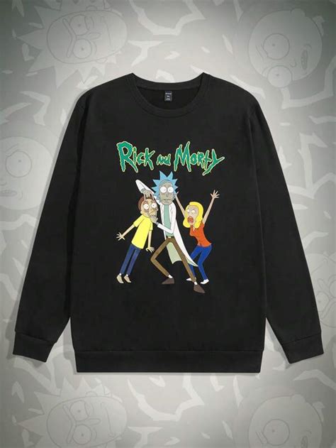 Rick And Morty Romwe Guys Letter Figure Graphic Pullover Shein Usa