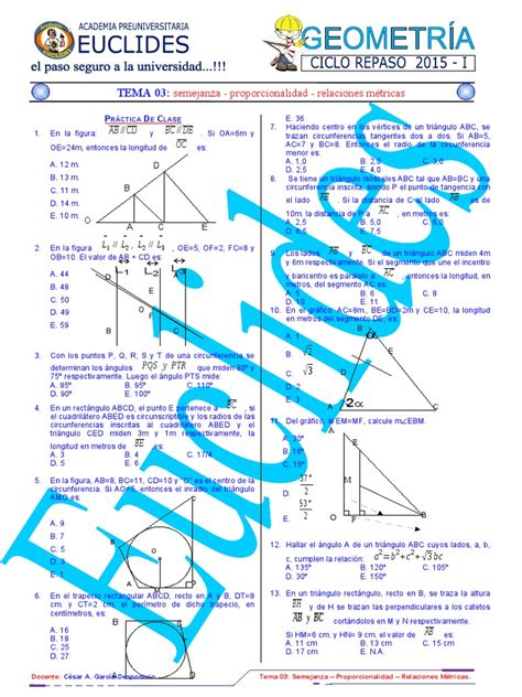 Sem 03 Semejanza Proporcionalidad Relaciones Metricas Pdf Triángulo Geometría Euclidiana