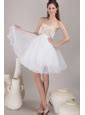 White A Line Princess Sweetheart Knee Length Organza Beading Prom