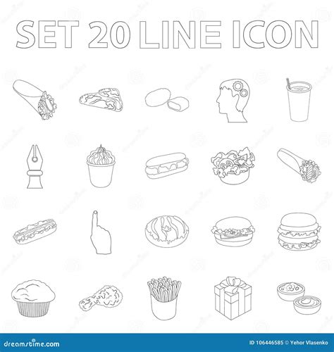 Fast Food Outline Icons In Set Collection For Design Food From Semi