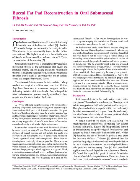 Buccal Fat Pad Reconstruction In Oral Submucosal Fibrosis Docslib