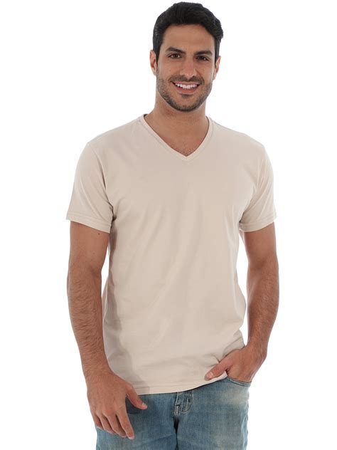 Camiseta Masculina Decote V Algodão Slim Fit Areia