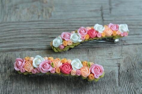 Flowers Hair Clip Polymer Clay Wedding Hair Clip Etsy Canada