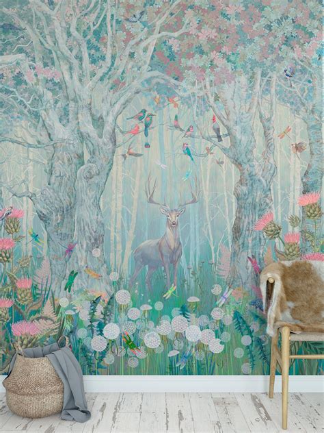 Nursery magic forest elk wallpaper kids fairytale traditional mural
