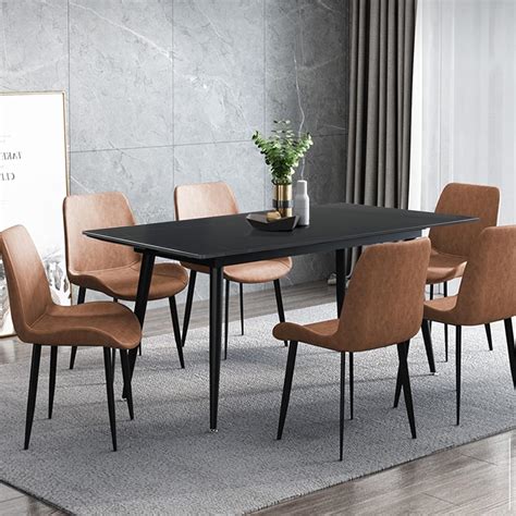 Jiexi Modern Slate Stone Dining Table Set With 4 Leather India Ubuy