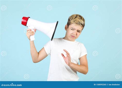 Young Boy With Megaphone Stock Image Image Of Attention 158095265