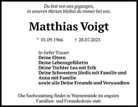 Traueranzeigen Von Matthias Voigt Abschied Nehmen De